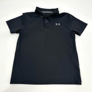 Under Armour Polo Shirt Boys Medium Black YM Youth Performance Short Sleeves